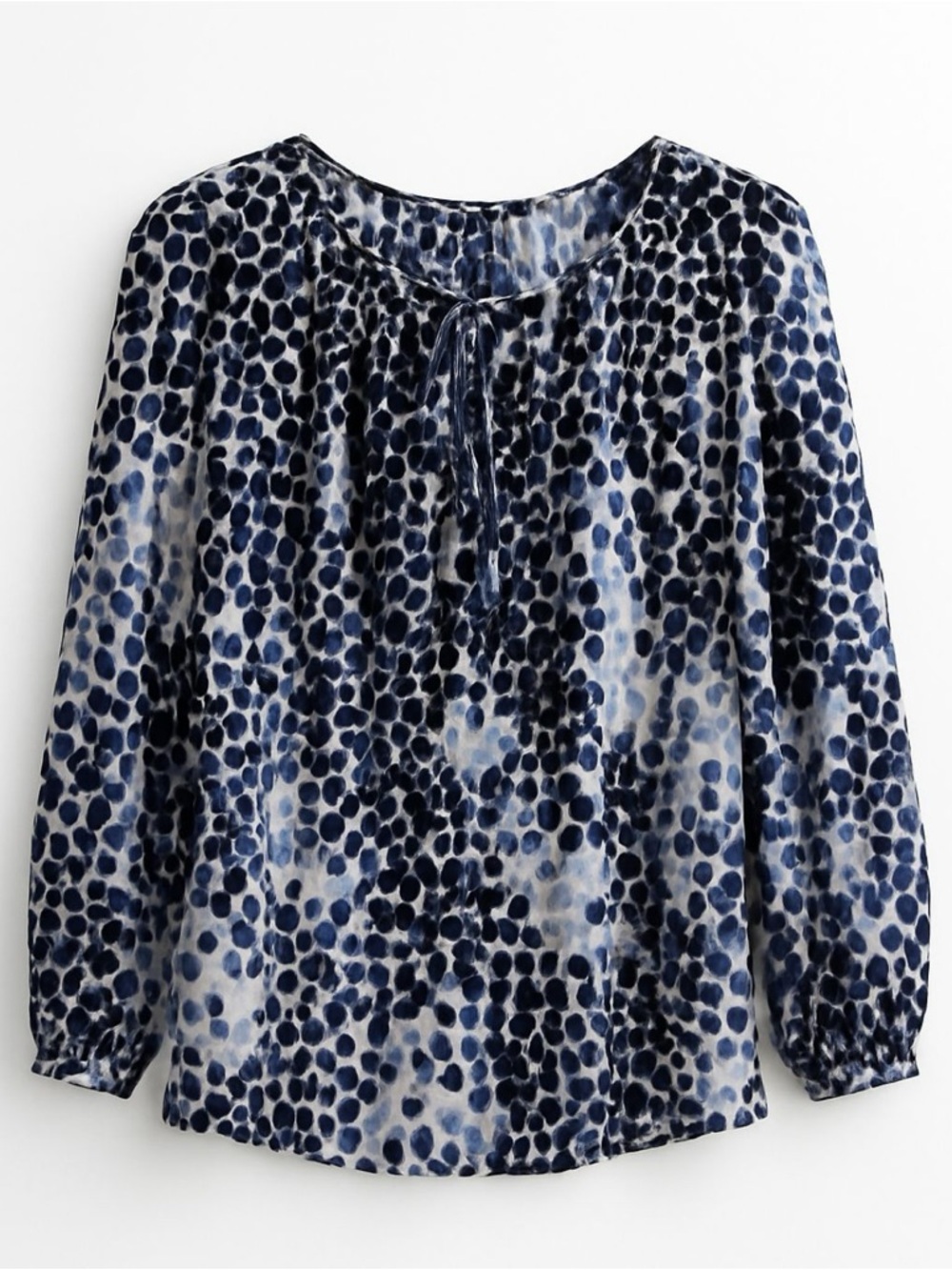 ST. JOHN - Silk Boat Neck Tie Front Blouse in Navy - Size : 2
